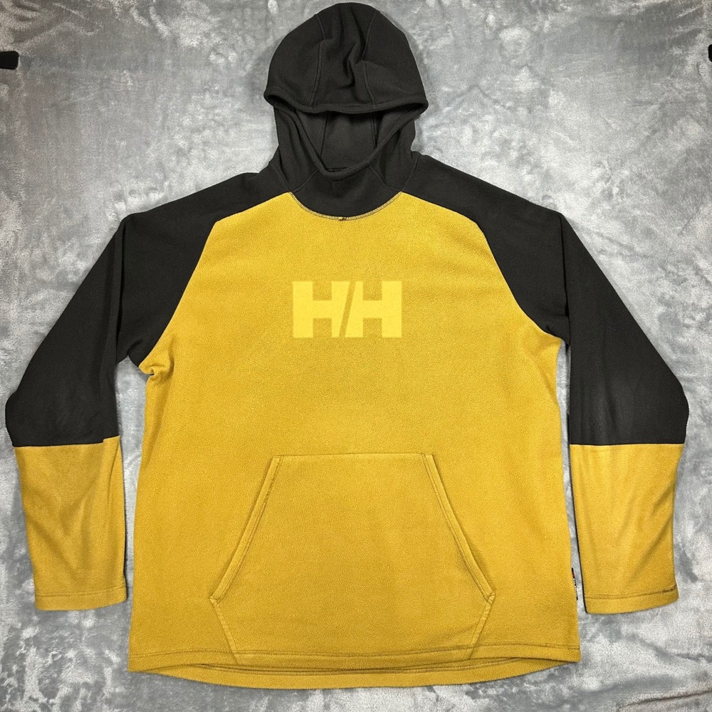 Helly Hansen Mens Polartec Fleece Hoodie Yellow Black 2XL 51893 T Raglan Pouch